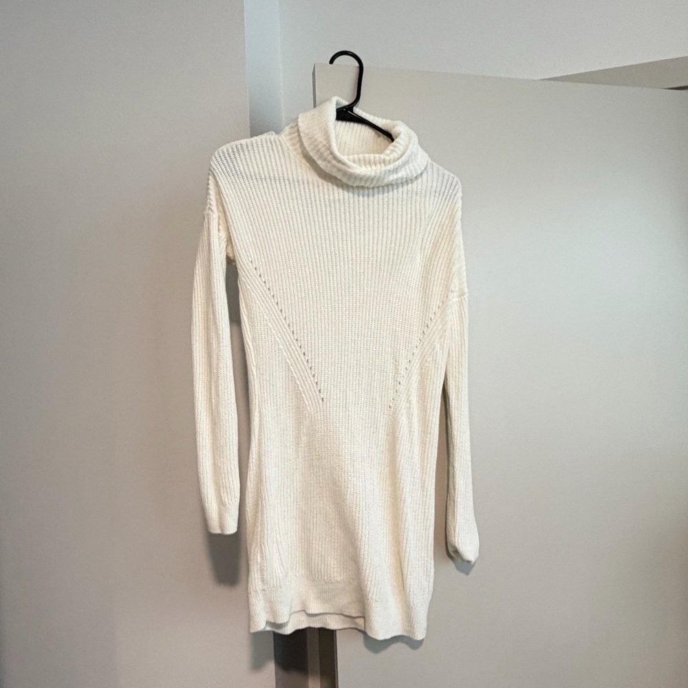 Abercrombie & Fitch Cream Ribbed Turtleneck Sweater Dress